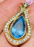 Vintage La Triomphe 18k Gold Blue Topaz 11.75ct Diamond Necklace Pendant Pin