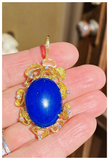 Vintage 1960s-70s 18k Gold Large Lapis Lazuli Gemstone Necklace Pendant