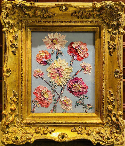 KADLIC Original Oil Painting Wildflowers Impasto Gold Gilt 15" Frame