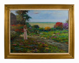 Troy Acker Large Original Oil Painting Girl Lady Signed Landscape Frame Art