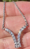 Vintage Estate 14k Gold 1.25ct Diamond Chevron Necklace Wheat Chain