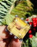 Large Vintage 18k Gold Retro Citrine Diamond Cocktail Ring