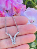 Vintage Estate 14k Gold 1.25ct Diamond Chevron Necklace Wheat Chain