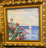 KADLIC Abstract Impasto Seascape Original Oil Painting Vintage Gilt Gold Frame