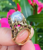 Vintage 18k Gold Arthur King Baroque Cultured Pearl Cocktail Ring