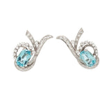 Vintage 1950s Estate Platinum Aquamarine Diamond Drop Earrings