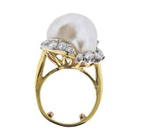 Vintage Estate 18k Yellow Gold Platinum Baroque Pearl VS Diamond Cocktail Ring