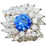 Vintage 1950s Platinum 5ct Blue Sapphire VS Diamond Halo Ballerina Ring