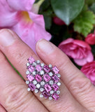 Striking 14k Gold Vintage Retro pink Tourmaline Diamond Cluster Ring