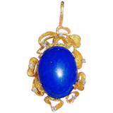 Vintage 1960s-70s 18k Gold Large Lapis Lazuli Gemstone Necklace Pendant
