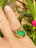 Vintage 18k Gold Brutalist Emerald Diamond Cocktail Ring