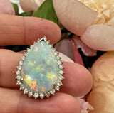 Vintage Midcentury 18k Gold Opal Diamond Necklace Pendant