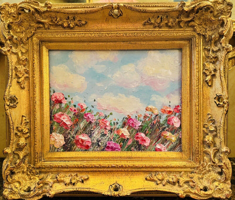 KADLIC Original Oil Painting Wildflowers Impasto Gold Gilt 15" Frame