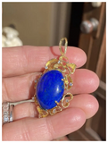 Vintage 1960s-70s 18k Gold Large Lapis Lazuli Gemstone Necklace Pendant