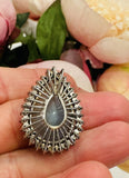 Vintage Midcentury 18k Gold Opal Diamond Necklace Pendant