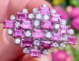 Striking 14k Gold Vintage Retro pink Tourmaline Diamond Cluster Ring