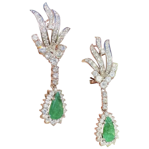 Midcentury 18K Gold Ruby Diamond Drop Dangle Earrings | 4.00 Carats