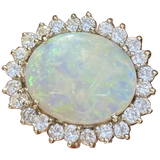 Vintage 14k White Gold 7.4ct Opal Diamond Halo Cocktail Ring