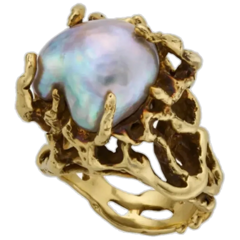 Vintage 18k Gold Arthur King Baroque Cultured Pearl Cocktail Ring