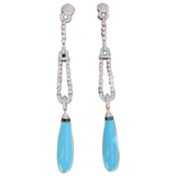 Vintage 18k Gold Eli Frei Designer Turquoise Diamond Dangle Pendant Earrings