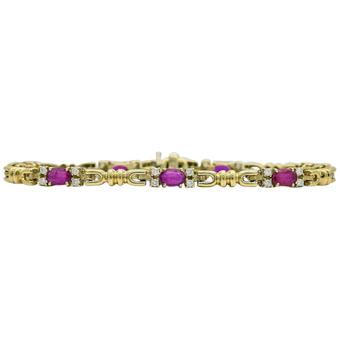 Vintage 18k Gold Ruby Diamond Link Bracelet 18.7g