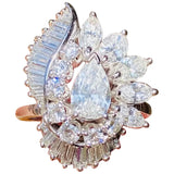 Vintage 1950s Platinum3ct VS Diamond Baguette Marquise Halo Ballerina Ring