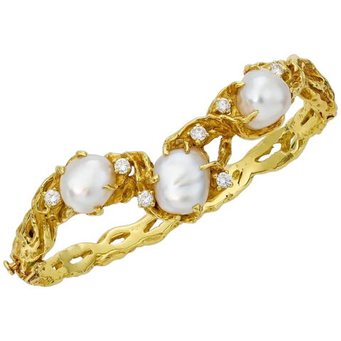 Stunning Arthur King 18k Gold Diamond South Sea Baroque Pearl Bracelet, 35g