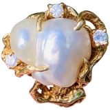 Vintage Arthur King Style 14k Gold Baroque Pearl G VS Diamond Cocktail Ring