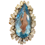 Vintage Estate 14k Gold 7ct Aquamarine Diamond Pendant