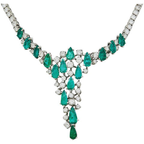 Vintage Estate Retro 18K Gold  Diamond Emerald Necklace Pendant