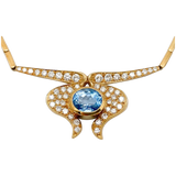 Vintage Estate Retro 18K Gold  Diamond Aquamarine Necklace Pendant