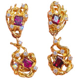 18k Gold ARTHUR KING Red Rubellite Tourmaline VS Diamond Dangle Earrings