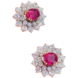 Vintage Estate 18k Gold 4ct Ruby Diamond Double Halo Stud Drop Earrings