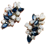 Vintage Art Deco 18k Gold Blue Sapphire Diamond Baguette Drop Earrings