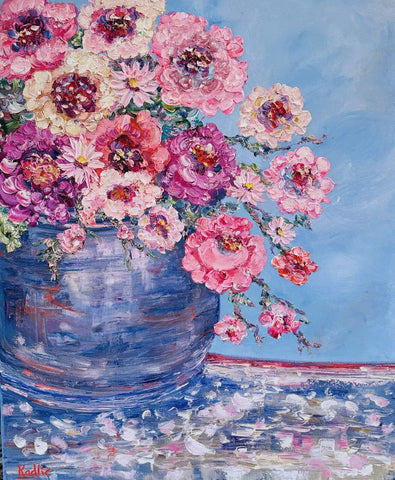 KADLIC Impressionist Flowers Seascape Original Oil Painting On Canvas 24x20