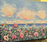 KADLIC Impressionist Flowers Seascape Original Oil Painting On Canvas 24x20