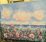 KADLIC Impressionist Flowers Seascape Original Oil Painting On Canvas 24x20