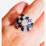 Vintage Estate 18k White Gold 6ct Sapphire G VS Diamond Cluster Cocktail Ring