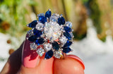 Vintage Estate 18k White Gold 6ct Sapphire G VS Diamond Cluster Cocktail Ring