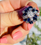 Vintage Estate 18k White Gold 6ct Sapphire G VS Diamond Cluster Cocktail Ring