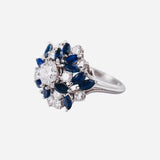 Vintage Estate 18k White Gold 6ct Sapphire G VS Diamond Cluster Cocktail Ring