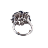 Vintage Estate 18k White Gold 6ct Sapphire G VS Diamond Cluster Cocktail Ring