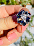 Vintage Estate 18k White Gold 6ct Sapphire G VS Diamond Cluster Cocktail Ring