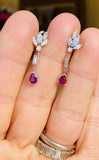 Vintage Estate 14k White Gold Ruby Diamond Dangle Earrings