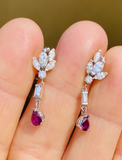 Vintage Estate 14k White Gold Ruby Diamond Dangle Earrings