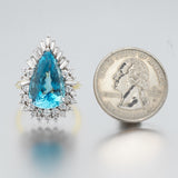 Vintage Estate 18k White Gold 11.35ct Pear Aquamarine Diamond Cocktail Ring
