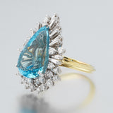 Vintage Estate 18k White Gold 11.35ct Pear Aquamarine Diamond Cocktail Ring