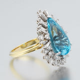 Vintage Estate 18k White Gold 11.35ct Pear Aquamarine Diamond Cocktail Ring