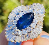 Vintage 14k White Gold 4.61ct Blue Sapphire VS Diamond Ballerina Ring