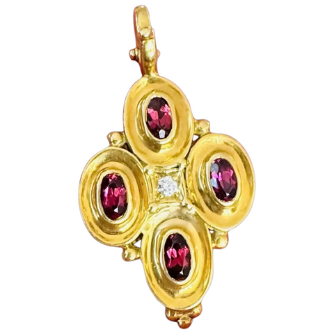 Estate Vintage Sidney Garber 18K Gold  Diamond Rhodolite Pendant for Necklace